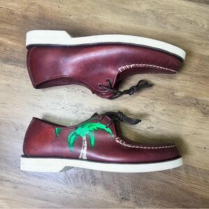 Sperry Brown Leather Boat Shoes with Palm Tree Design